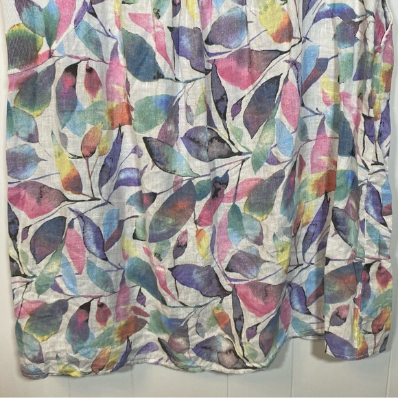 Luca Vanucci 100% Linen Tunic Style Dress Pastel Leaves Patterned Colourful - Picture 3 of 11
